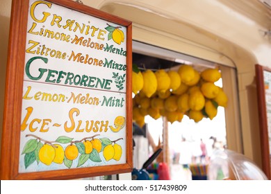 Lemon Ice Cream Kiosk In Capri, Italy.