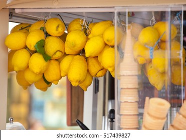 Lemon Ice Cream Kiosk In Capri, Italy.