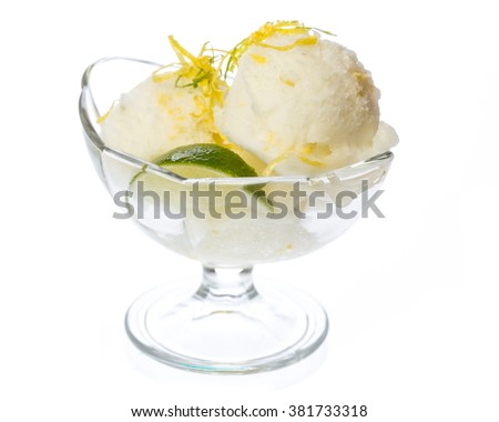 lemon ice cream sundae on white background