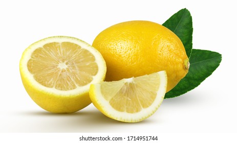 Lemon isolated on white background with clipping path,Juicy lemon with leaves,Ripe lemons - Shutterstock ID 1714951744