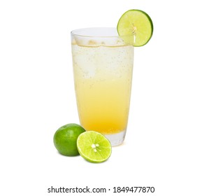 Lemon Juice With Honey Healthy Drinking Water Isolated On The White Background. Clipping Path.