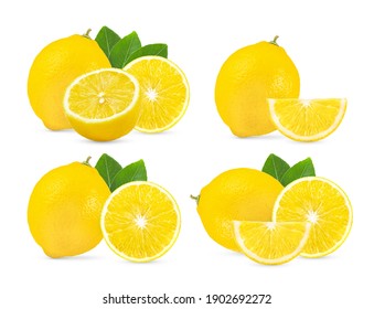 lemon with leaf isolated on white background 