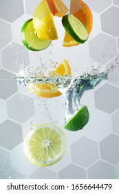 Lemon, Lime And Orange Splash In Clear Wather