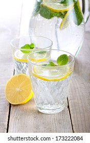 Lemon And Mint Fizz In Jar And Glasses