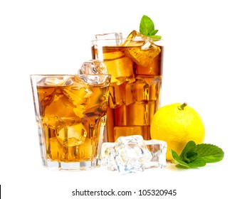 Lemon And Mint Ice Tea Isolated On White