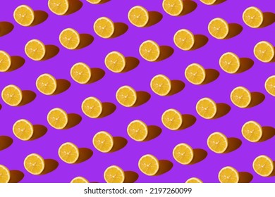 Lemon pattern on purple background. Pop art design, creative citruses. Yellow lemon, minimal flat style. High quality photo - Powered by Shutterstock - Get 15% off with code: PIKWIZARD15