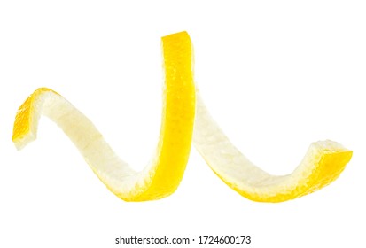 Lemon Peel Isolated On A White Background. Lemon Zest Spiral.