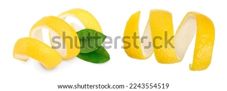 Lemon peel with leaf isolated on white background. Healthy food