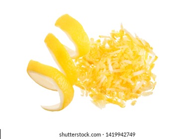 Lemon Peel And Zest Isolated On White Background. Healthy Food