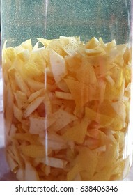 Lemon Peels In Infusion Into Alcohol To Make Limoncello