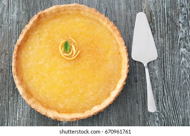 Lemon Pie On Wooden Table With Spatula