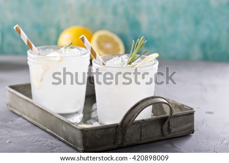 Lemon rosemary cocktail  in glasses on a tray