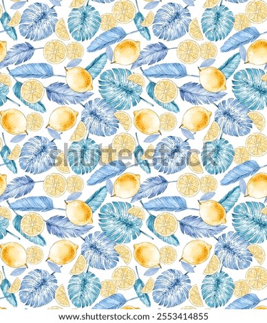 Lemon Seamless pattern. Handpainted paper collage. Botanical watercolor hand drawn illustration. Citrus fruit. Paper art and craft style. Cut paper. Applique. Vintage