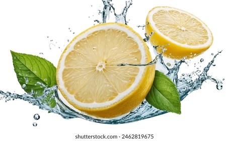 
lemon slice and green leaves in water splash - Powered by Shutterstock