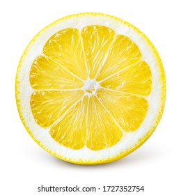 Lemon Slice Isolate. Lemon Top View Round Slice. Lemon Slice With Zest Isolated. With Clipping Path.