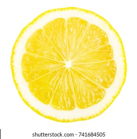 Lemon slice isolated on white background. Top view, circle shape. Clipping path included.
