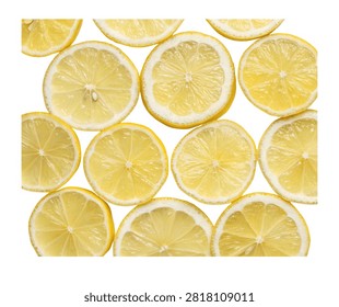 Lemon Slice Seamless Pattern Bright Yellow Juicy Citrus Flavor Isolated on White Background