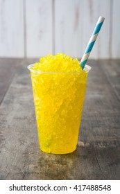 Lemon Slushie On Rustic Wood
