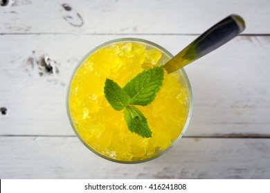 Lemon Slushie On White Wood
