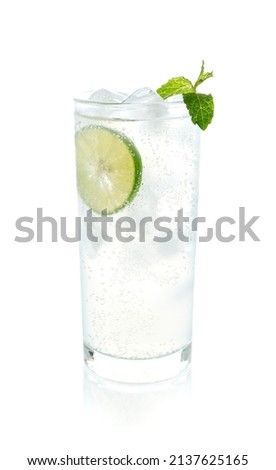 Lemon soda drink with ice With lemon slices and mint leaves 
