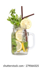 Lemon Soda Mint Rosemary Fresh Drink Summer Refreshment Isolated