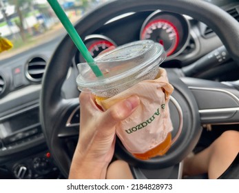 Lemon Tea In Car , Cafe Amazon Brand, 31 July 2022, Buriram Province.