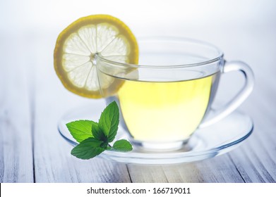 Lemon Tea With On Wood Table