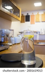 Lemon Water Pitcher On A Modern Nordic Kitchen