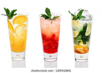 Lemonade With Ice On White Background