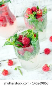 Lemonade with raspberry and mint