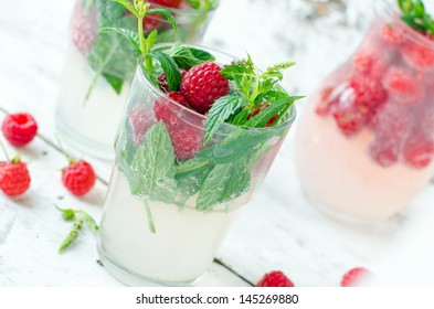 Lemonade with raspberry and mint