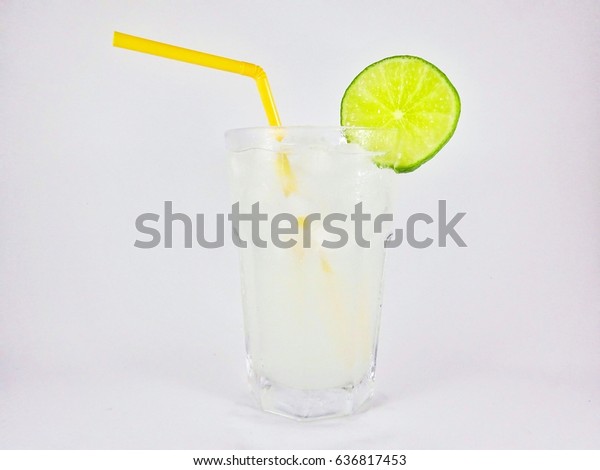 Lemonade Soda Decor By Yellow Straw Royalty Free Stock Image