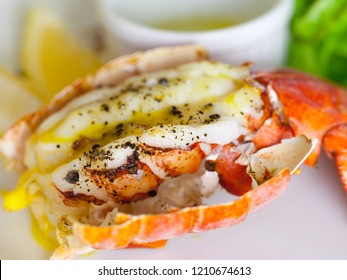 Lemon-butter Grilled Lobster Tails. Delicious Seafood. Close-up, Macro. Asian Food.