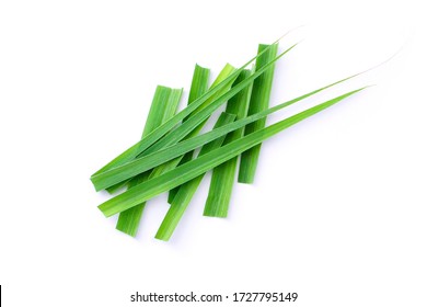 lemongrass leaf slices isolated on white background , top view , flat lay.