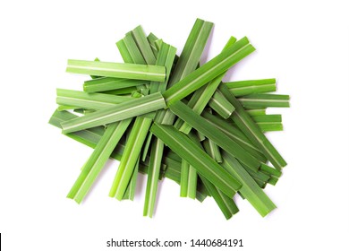 lemongrass leaf slices top view isolated on white background.