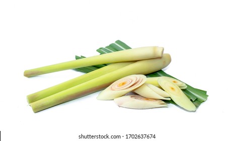 Lemongrass and Lemongrass leaves isolated on a white background with the clipping path.