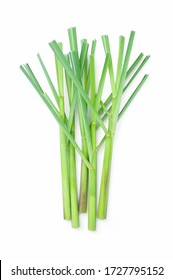 lemongrass plant isolated on white background , top view , flat lay.