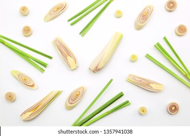 lemongrass slices top view isolated on white background.