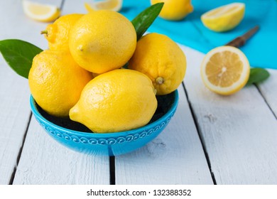 Lemons In Blue Bowl