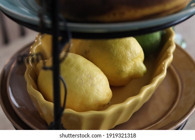 Lemons In A Tiered Display Stand.