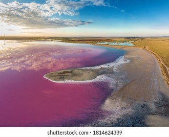 Lemurian Pink Salt Lake, Ukraine. Aerial View