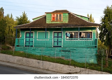 Lemuy Island, Chiloé Archipelago/ Chile - March 23 2014: Colorful House In Ichuac