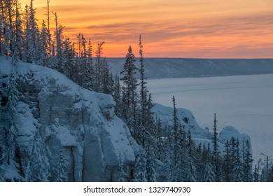 The Lena Pillars Is A Geological Formation And A Natural Park Of The Same Name In Russia, On The Banks Of The Lena River. Located In Khangalassky District Of Yakutia, 104 Km From The City Of Pokrovsk.