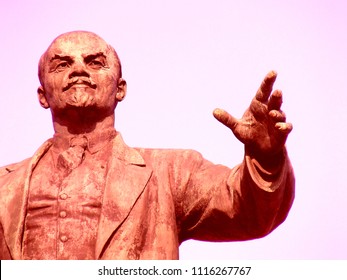 Lenin, Minsk, Belarus - 22.03.2018: Vladimir Lenin  Statue Stand Closeup Black Comunism Revolution Dictator Russia