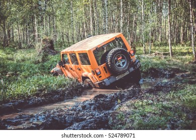 Leningrad Oblast, the Karelian isthmus, Russia, may 30, 2014. check out off-road's Jeep Wrangler club, the Jeep Wrangler is a compact four wheel drive off road and sport utility vehicle