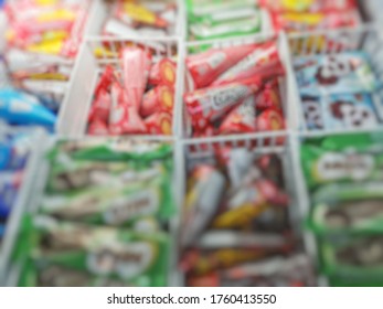 Lens Blur, Cold Storage In A Convenience Store, 24 Hours Up Close To The Fridge That Stores Ice Cream Cones And Ice Cream Sticks Is A Type Storage Compartment That Is Easy To Pick Up And Buy