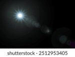 Lens flare, blue glow light effect on black. image of rays light effects, overlays or flare for design. screen blending mode. Set of abstract sun burst, flare, glare over black background.