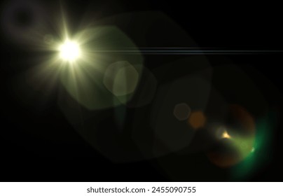 Lens flare glow light effect on black background. image of rays light effects, overlays or flare for design. screen blending mode. Set of abstract sun burst, flare, glare over black background. - Powered by Shutterstock