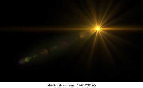 Lens Flare Light Over Black Background. Easy To Add Overlay Or Screen Filter Over Photos	
