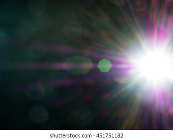 Lens Flare Of Strong Light Source In The Dark, Abstract Background